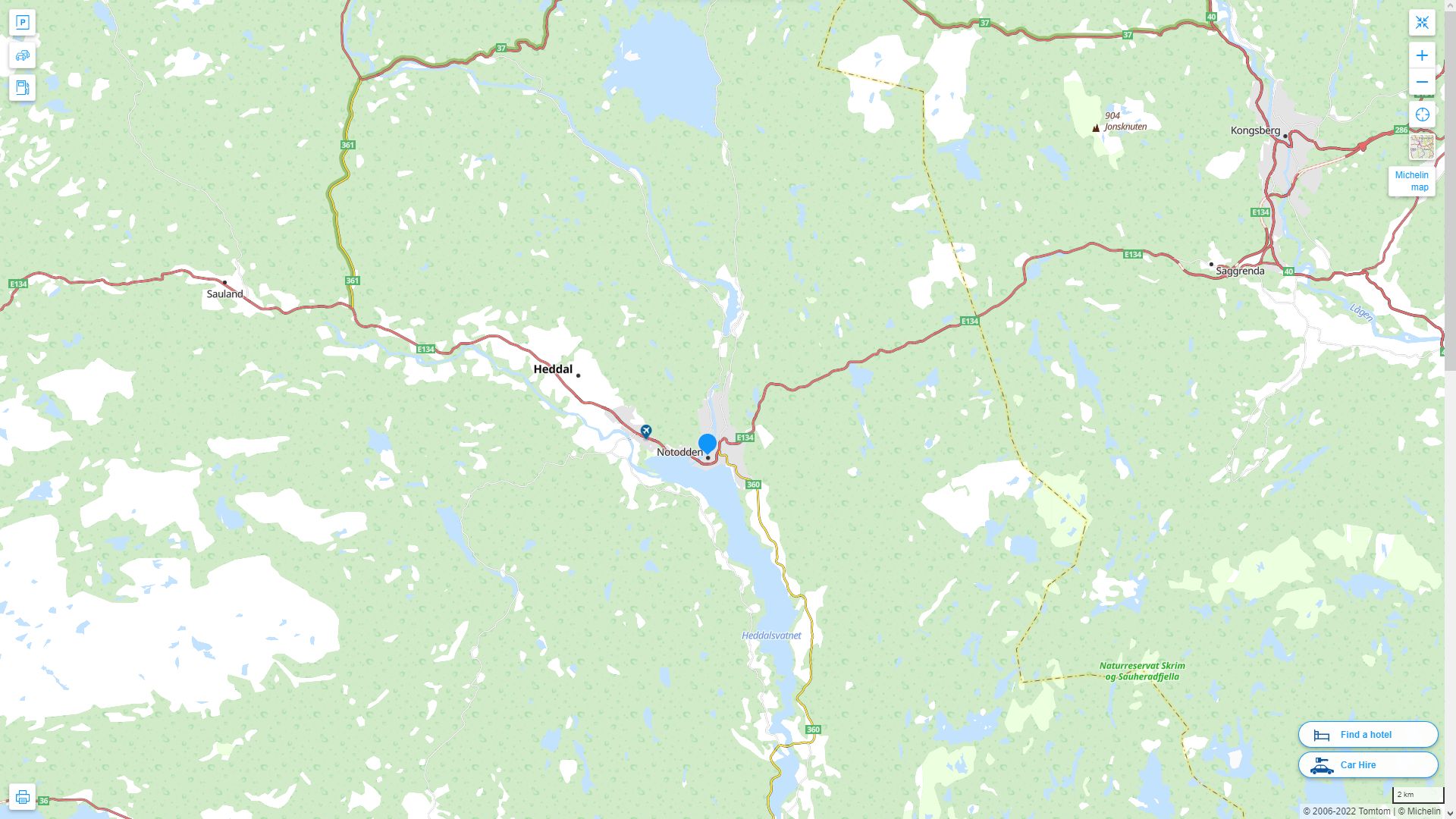 Notodden Highway and Road Map